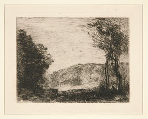 Campagne Bois?e (Skovklædt landskab) af Jean-Baptiste-Camille Corot
