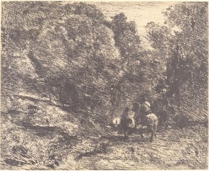 Rytter og Vagabond i Skoven Rytteren i Skoven og Fodgængeren, 1854. af Jean Baptiste Camille Corot