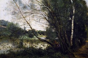 Sø med den skæve træstamme af Jean Baptiste Camille Corot