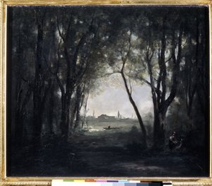 ""Paysage au lac"" (Landskab med en sø) Maleri af Camille Corot (1796-1875) 1865-1873 Dim. 53x65,5 cm Eremitagemuseet, Sankt Petersborg (Saint-Petersburg) af Jean-Baptiste-Camille Corot