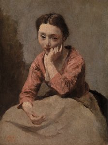 Eftertænksom ung kvinde (Jeune femme pensive) af Jean-Baptiste-Camille Corot