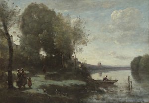 Flod med et fjernt tårn, 1865. af Jean Baptiste Camille Corot
