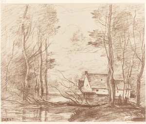 The Mill of Cuincy, nær Douai (Le Moulin de Cuincy, pres Douai) af Jean Baptiste Camille Corot