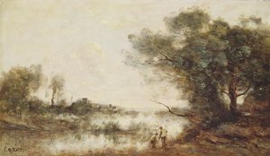 Dammen (olie på lærred) af Jean-Baptiste-Camille Corot