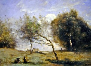 Omgivelserne omkring den lille gård (olie på lærred) af Jean Baptiste Camille Corot