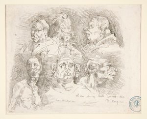 Skitser af groteske hoveder af Jean Baptiste Carpeaux