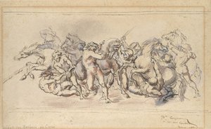 Start af Barberi-hestenes løb, Rom, 1860. af Jean Baptiste Carpeaux