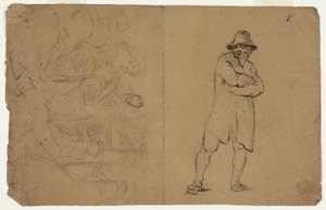 To skitser: Stående mand med foldede arme og gruppe af figurer af Jean Baptiste Carpeaux