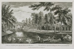 En udsigt til grotten af Serpentine River i Alder Grove ved Stowe, 1753, indgraveret af George Bickham