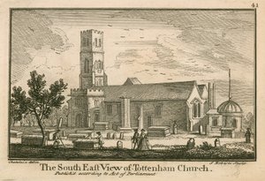 Den sydøstlige udsigt over Tottenham Church, London