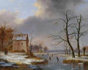 Skøjteløb på en frossen flod af Jean Baptiste Coene