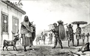 Hus til leje, hest og ged til salg, fra "Voyage Pittoresque et Historique au Bresil", af Jean Baptiste Debret