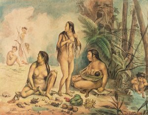 Indfødte befolkning i Cantagalo, ca. 1826 (akvarel på papir) (se også 177054) af Jean Baptiste Debret
