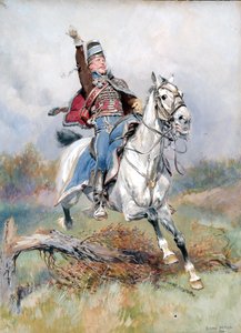 En fransk kavalerist til hest, 1900 (wc & gouache på papir) af Jean Baptiste Edouard Detaille