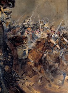 Napoleonskrigen: "" Den sidste anklage mod general Antoine Charles Comte de Lasalle (1775-1809), dræbt ved Wagram den 6. juli af Jean Baptiste Edouard Detaille
