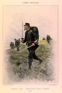 Typer og uniformer af kaptajn Jules Richards franske Armee, illustreret af Edouard Detaille (1848-1912): Fodjægere: Sergentmajor i feltkjole i 1885, privat samling af Jean Baptiste Edouard Detaille