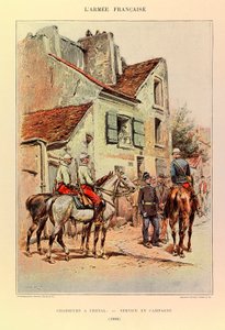 Typer og uniformer af kaptajn Jules Richards franske armé, illustreret af Edouard Detaille (1848-1912): Hunters a Horseback; Felttjeneste i 1886, Privat Samling af Jean Baptiste Edouard Detaille