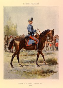 Typer og uniformer af kaptajn Jules Richards franske armé, illustreret af Edouard Detaille (1848-1912): Officer of Hussards in Great Dress in 1886, Private Collection af Jean Baptiste Edouard Detaille