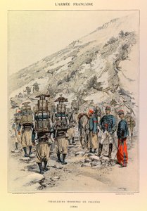 Typer og uniformer af kaptajn Jules Richards franske armé, illustreret af Edouard Detaille (1848-1912): Indigenes Tirailleurs i kolonne i 1886, privat samling af Jean Baptiste Edouard Detaille