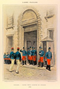 Typer og uniformer af kaptajn Jules Richards franske armé, illustreret af Edouard Detaille (1848-1912): Husarder i stor kjole; Rytterdistriktet i 1886, Privat Samling af Jean Baptiste Edouard Detaille