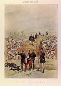 Typer og uniformer af kaptajn Jules Richards franske armé, illustreret af Edouard Detaille (1848-1912): Corps de Genie; Opførelse af en Redoubt i 1886, Privat Samling af Jean Baptiste Edouard Detaille