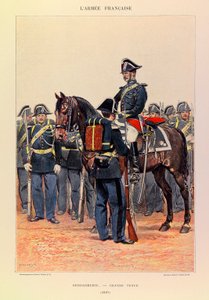 Typer og uniformer af kaptajn Jules Richards franske armé, illustreret af Edouard Detaille (1848-1912): Gendarmerie en grande attire en 1887, Collection Partiale af Jean Baptiste Edouard Detaille