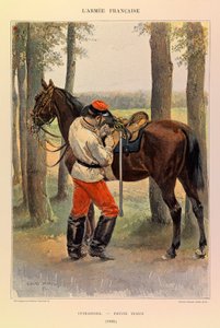 Typer og uniformer af kaptajn Jules Richards franske Armee, illustreret af Edouard Detaille (1848-1912): Cuirassier i lille kjole i 1885, Privat samling af Jean Baptiste Edouard Detaille