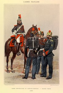 Typer og uniformer af kaptajn Jules Richards franske armé, illustreret af Edouard Detaille (1848-1912): Republikanernes garde og brandmænd i stor udrustning i 1887, privat samling af Jean-Baptiste Edouard Detaille