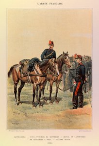 Typer og uniformer af kaptajn Jules Richards franske armé, illustreret af Edouard Detaille (1848-1912): Artilleri: Underofficerer af batterier på heste og kanoner af batteri til fods i stor påklædning i 1886, Privat samling af Jean Baptiste Edouard Detaille