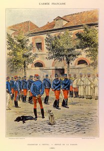 Typer og uniformer af kaptajn Jules Richards franske Armee, illustreret af Edouard Detaille (1848-1912): Hunters a Horseback; Defile de la parade en 1886, Collection Partiale af Jean Baptiste Edouard Detaille