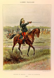 Typer og uniformer af kaptajn Jules Richards franske armé, illustreret af Edouard Detaille (1848-1912): Dragonofficer i manøvredragt i 1885, privat samling af Jean Baptiste Edouard Detaille