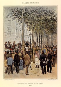 Typer og uniformer af kaptajn Jules Richards franske armé, illustreret af Edouard Detaille (1848-1912): krigsministerens stab i 1884, privat samling af Jean Baptiste Edouard Detaille