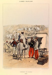 Typer og uniformer af kaptajn Jules Richards franske armé, illustreret af Edouard Detaille (1848-1912): Camp of Zouaves i 1886, privat samling af Jean Baptiste Edouard Detaille