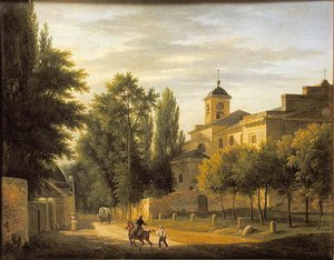 Udsigt over kirken Ville dAvray i c.1820 af Jean Baptiste Gabriel Langlace