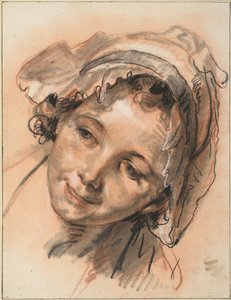 Hoved af smilende pige af Jean Baptiste Greuze