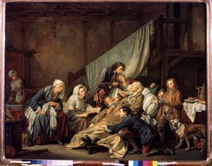 ""The Filial Piety or the Paralytic Rescued by His Children"" (Filial Piety (The Paralytic)) Maleri af Jean Baptiste Greuze (1725-1805) 1763 Dim. 115x146 cm Eremitagemuseet, Sankt Petersborg af Jean Baptiste Greuze