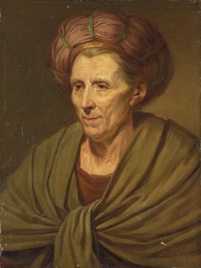 Portræt af en kvinde, brystlængde, med brun turban og grønt sjal af Jean Baptiste Greuze