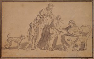 To børn og mor budt velkommen af en gammel sygeplejerske af Jean Baptiste Greuze