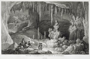 Udsigt over det indre af Antiparos-grotten, indgraveret af Jean Baptiste Tillard (1740-1813)