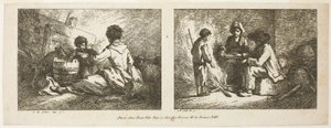 Børn med hund og får og bondefamilie ved et bål af Jean Baptiste Huet