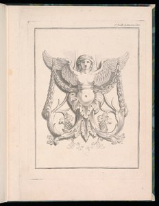 Design til en sfinx, pl. 2, Deuxieme Cahiers des arabesques dessinés par J.B. Huet... [Bog 2, Portfolios of Arabesques Designet af J.B. har] af Jean Baptiste Huet