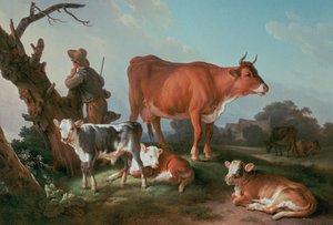 Pastoral scene med en kohyrde