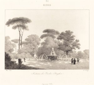 Springvand i Borghese Have af Jean Baptiste Isabey