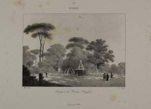 Springvand i haven til Villa Borghese, Rom af Jean Baptiste Isabey