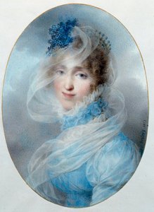 Portræt af dronning Hortense de Beauharnais (1783-1837) Hun er datter af imponen Josephine de Beauharnais og mor til den kommende Napoleon III. Akvarel af Jean Baptiste Isabey (1767-1855) 1813 Søn. 0,13x0,95 m Malmaison, musee du chateau af Jean Baptiste Isabey