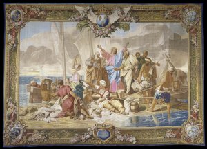 ""Det mirakuløse fiskeri"" Det Nye Testamente hængende i uld og silke Manufacture royale des Gobelins, værksted af Jean Lefebvre, efter Jean Jouvenet (1644-1717) af Jean Baptiste Jouvenet