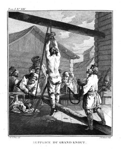 Straf med en stor Knout. Fra Voyage en Sibérie, 1766