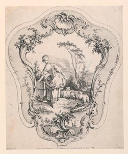 Rocaille Panel, med Scene af en Hyrdinde