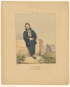 Piberygende fisker i Scheveningen Scheveninghe (titel på objekt) Bad luck en costume habillé (titel på objekt) Kostumer af indbyggerne i Holland og Belgien (serietitel) Costumes du peuple de toutes les provinces des Pays-Bas (serietitel) kostume