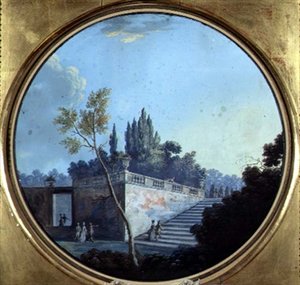 Klassisk have, muligvis i Versailles (akvarel og gouache på papir) af Jean Baptiste Marechal